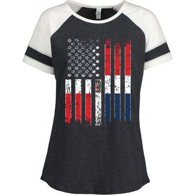 Proud Dominican American Flag Dominican Republic Usa Funny Gift Enza Ladies Jersey Colorblock Tee