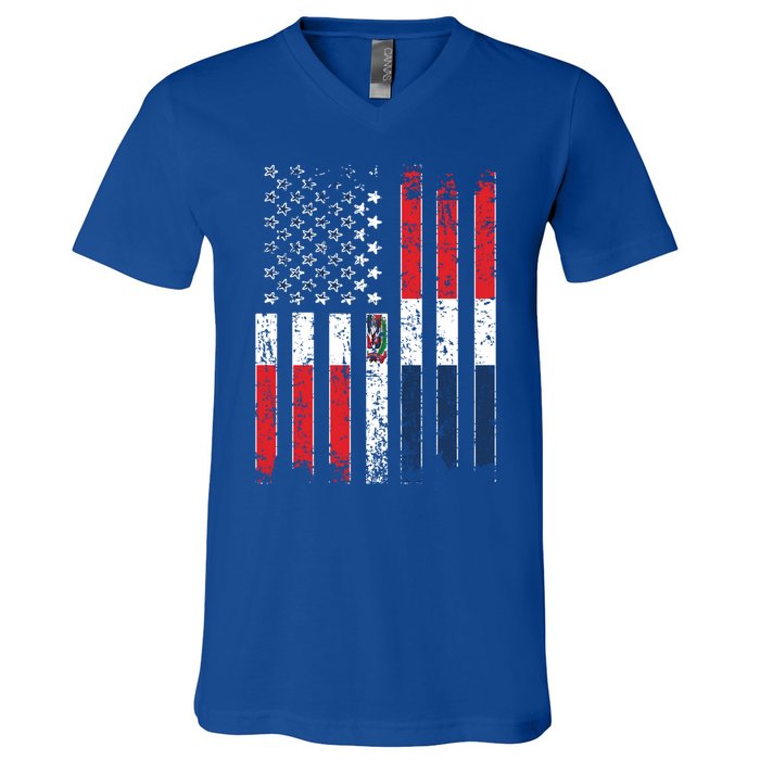 Proud Dominican American Flag Dominican Republic Usa Funny Gift V-Neck T-Shirt