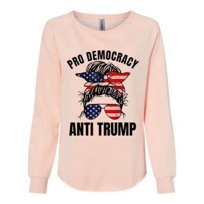 Pro Democracy Anti Trump Messy Bun American Flag Women Womens California Wash Sweatshirt