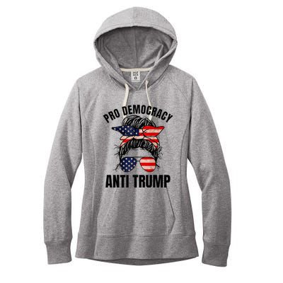 Pro Democracy Anti Trump Messy Bun American Flag Women Women's Fleece Hoodie