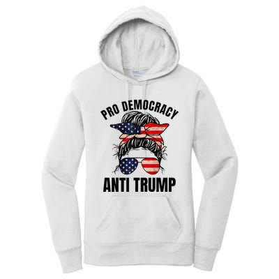 Pro Democracy Anti Trump Messy Bun American Flag Women Women's Pullover Hoodie