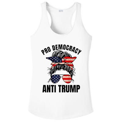 Pro Democracy Anti Trump Messy Bun American Flag Women Ladies PosiCharge Competitor Racerback Tank