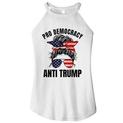 Pro Democracy Anti Trump Messy Bun American Flag Women Women's Perfect Tri Rocker Tank