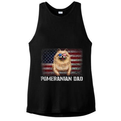 Pomeranian Dad American Pomeranian Dog US Flag 4th Of July Ladies PosiCharge Tri-Blend Wicking Tank