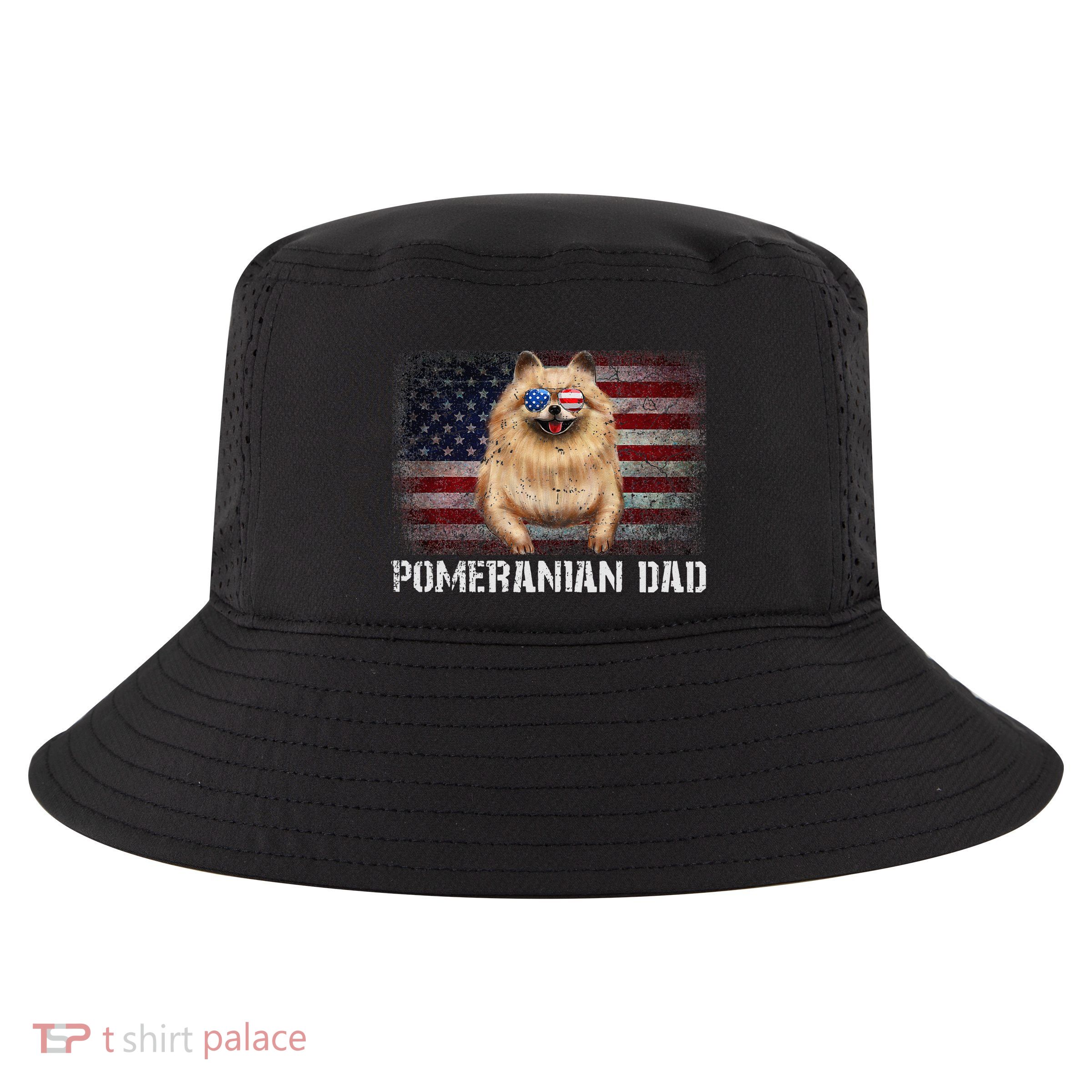 Pomeranian Dad American Pomeranian Dog US Flag 4th Of July Cool Comfort Performance Bucket Hat