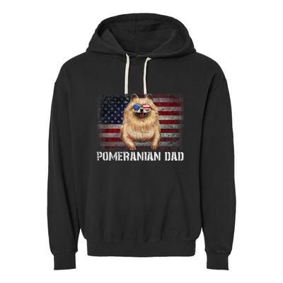 Pomeranian Dad American Pomeranian Dog US Flag 4th Of July Garment-Dyed Fleece Hoodie