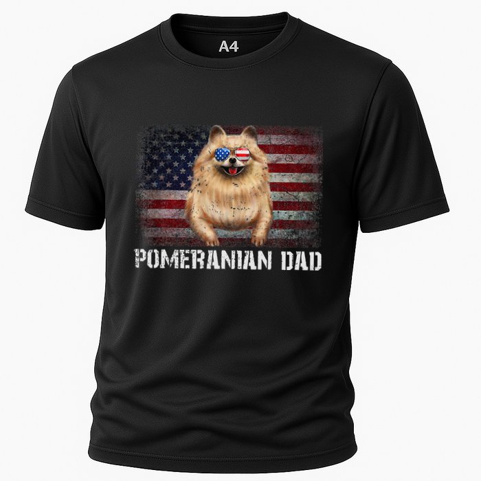 Pomeranian Dad American Pomeranian Dog US Flag 4th Of July Performance Shirt