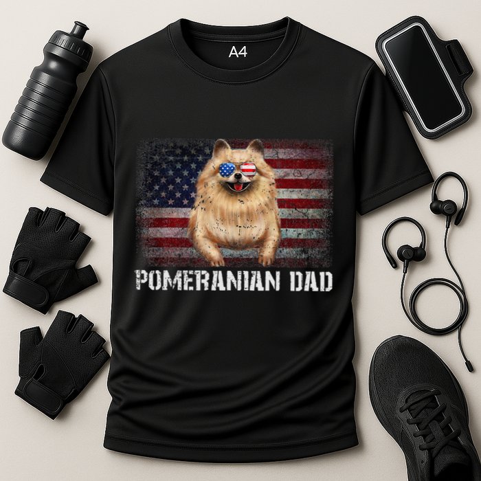 Pomeranian Dad American Pomeranian Dog US Flag 4th Of July Performance Shirt