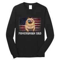 Pomeranian Dad American Pomeranian Dog US Flag 4th Of July Long Sleeve Shirt