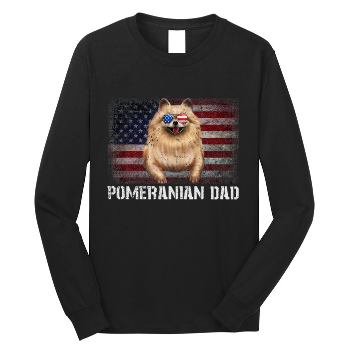 Pomeranian Dad American Pomeranian Dog US Flag 4th Of July Long Sleeve Shirt