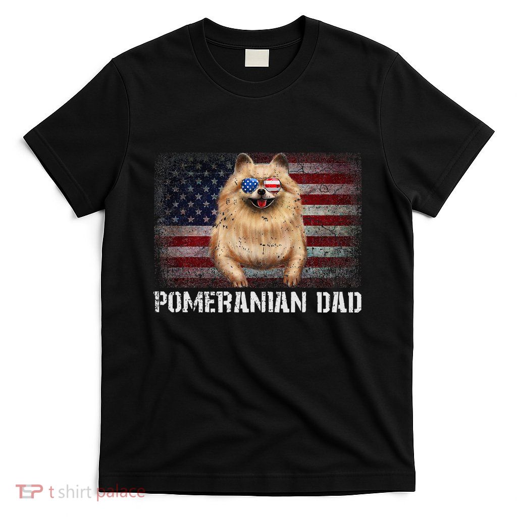 Pomeranian Dad American Pomeranian Dog US Flag 4th Of July T-Shirt