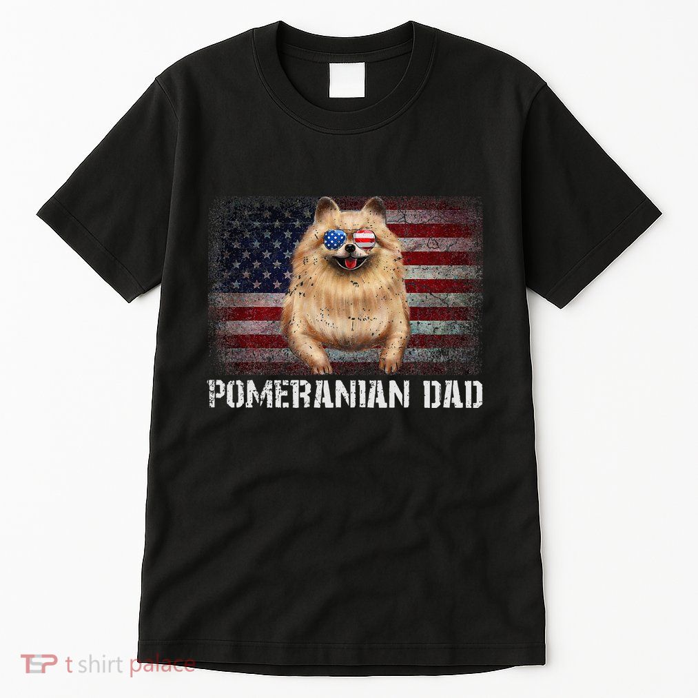 Pomeranian Dad American Pomeranian Dog US Flag 4th Of July Tall T-Shirt