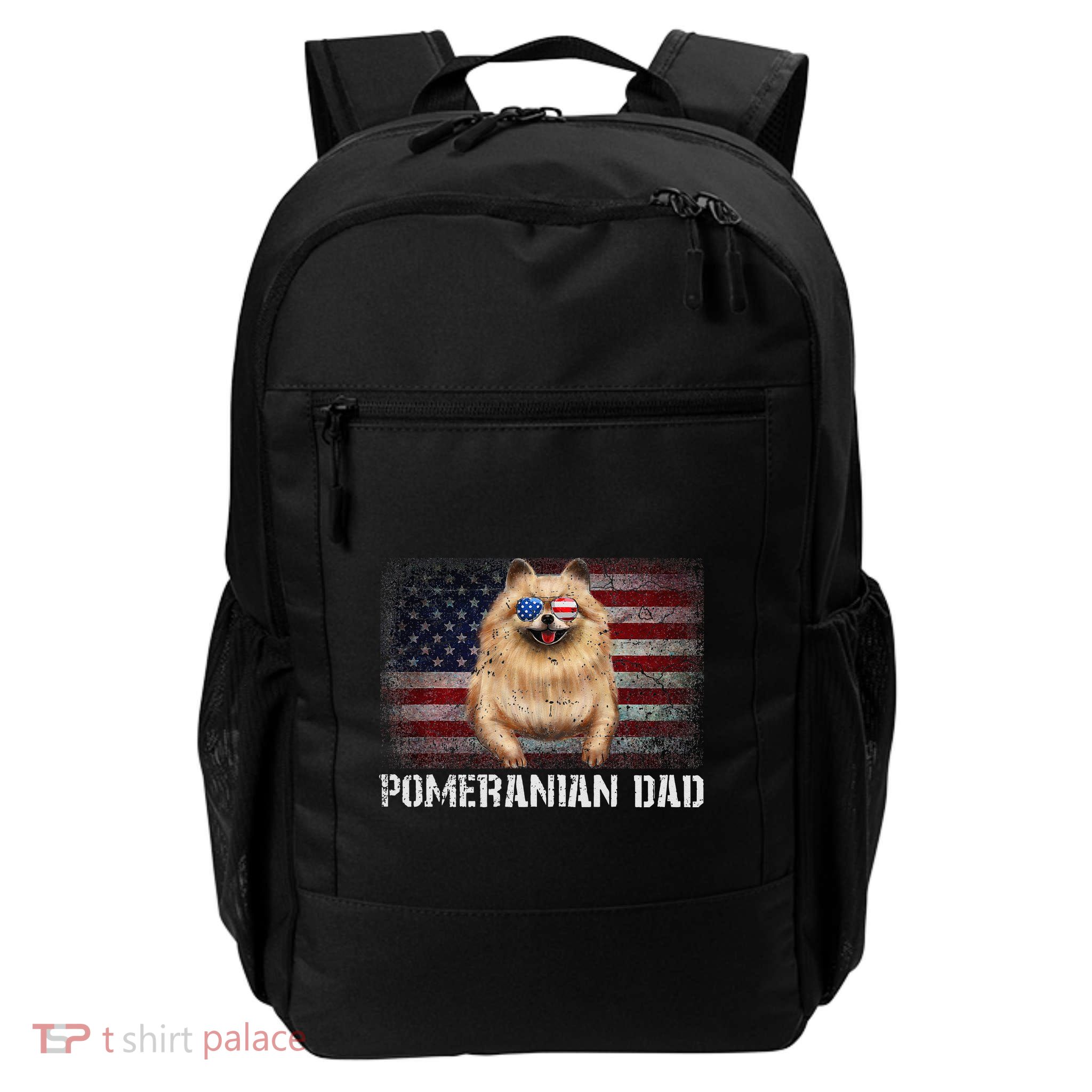 Pomeranian Dad American Pomeranian Dog US Flag 4th Of July Backpack