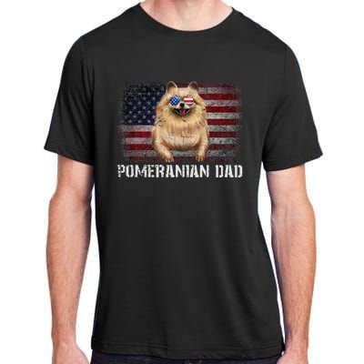 Pomeranian Dad American Pomeranian Dog US Flag 4th Of July Adult ChromaSoft Performance T-Shirt