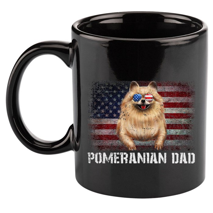 Pomeranian Dad American Pomeranian Dog US Flag 4th Of July 11oz C Handle Ceramic Mug