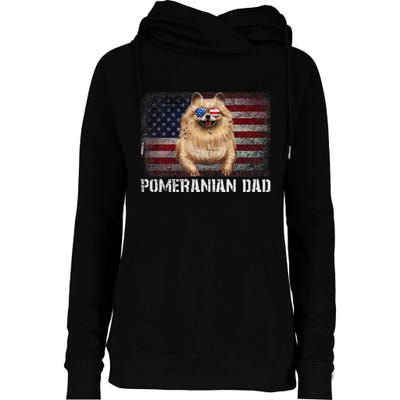 Pomeranian Dad American Pomeranian Dog US Flag 4th Of July Womens Funnel Neck Pullover Hood