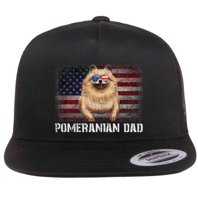 Pomeranian Dad American Pomeranian Dog US Flag 4th Of July Flatbill Hat