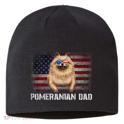 Pomeranian Dad American Pomeranian Dog US Flag 4th Of July Sustainable Beanie
