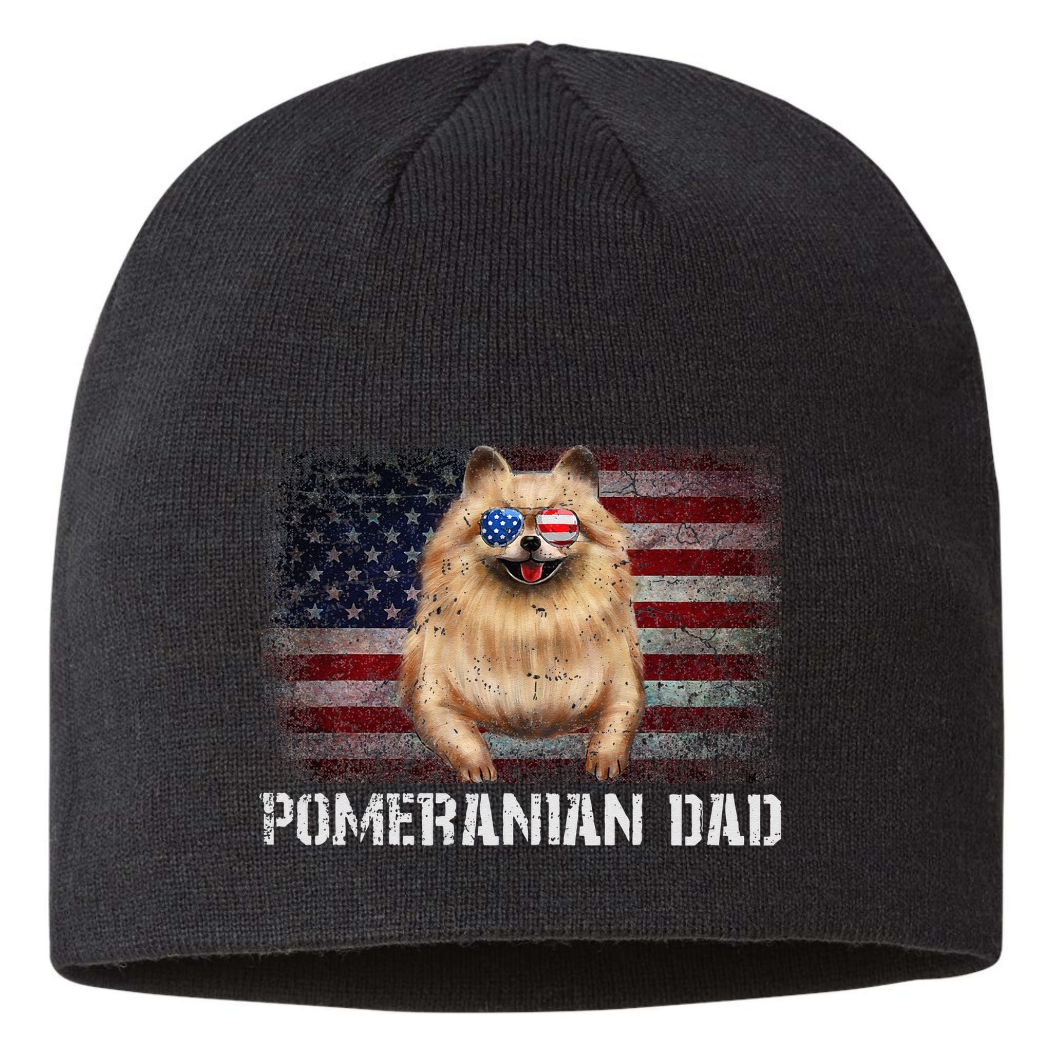 Pomeranian Dad American Pomeranian Dog US Flag 4th Of July Sustainable Beanie