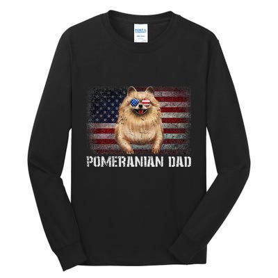Pomeranian Dad American Pomeranian Dog US Flag 4th Of July Tall Long Sleeve T-Shirt