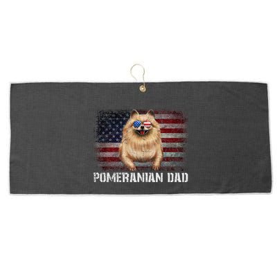 Pomeranian Dad American Pomeranian Dog US Flag 4th Of July Large Microfiber Waffle Golf Towel
