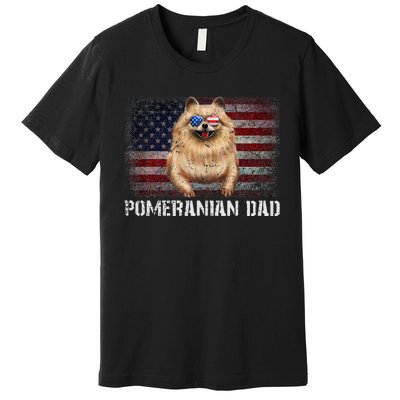 Pomeranian Dad American Pomeranian Dog US Flag 4th Of July Premium T-Shirt