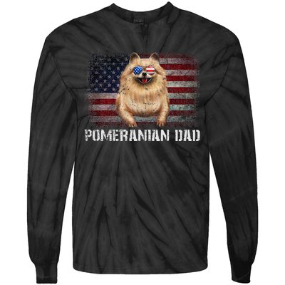 Pomeranian Dad American Pomeranian Dog US Flag 4th Of July Tie-Dye Long Sleeve Shirt