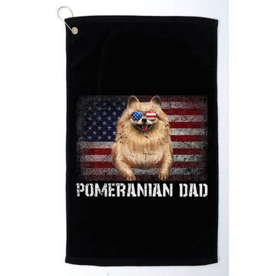 Pomeranian Dad American Pomeranian Dog US Flag 4th Of July Golf Towel