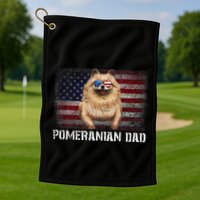 Pomeranian Dad American Pomeranian Dog US Flag 4th Of July Golf Towel