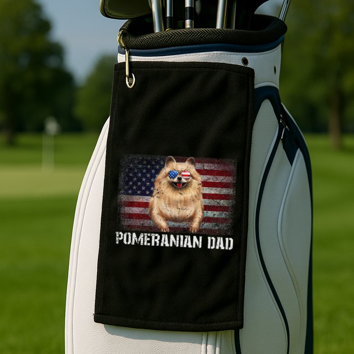 Pomeranian Dad American Pomeranian Dog US Flag 4th Of July Golf Towel