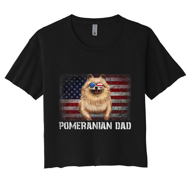 Pomeranian Dad American Pomeranian Dog US Flag 4th Of July Crop Top