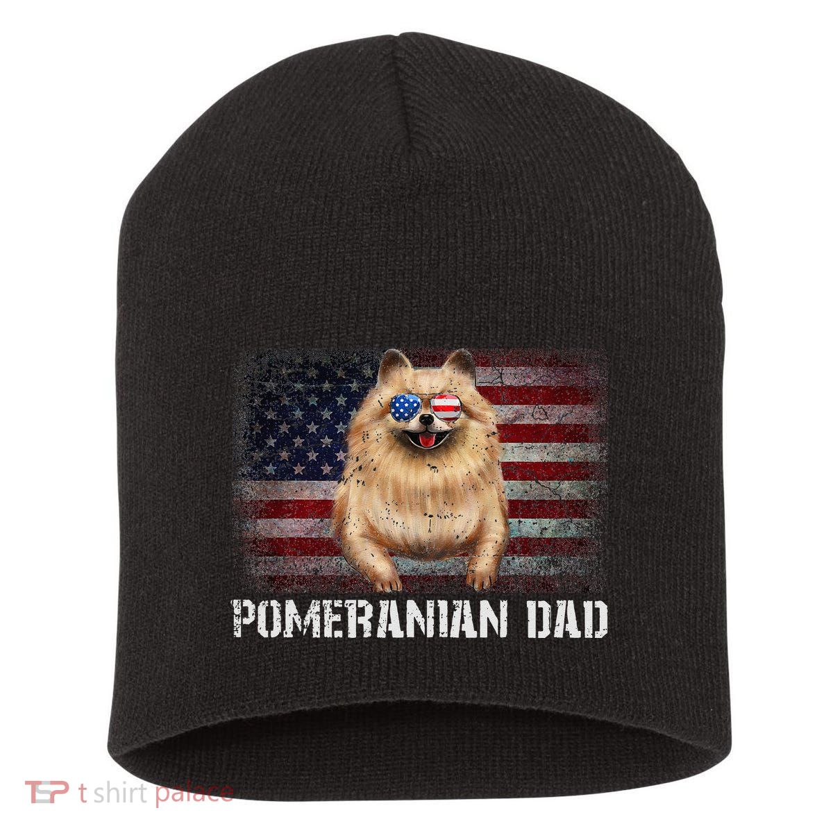 Pomeranian Dad American Pomeranian Dog US Flag 4th Of July Short Acrylic Beanie