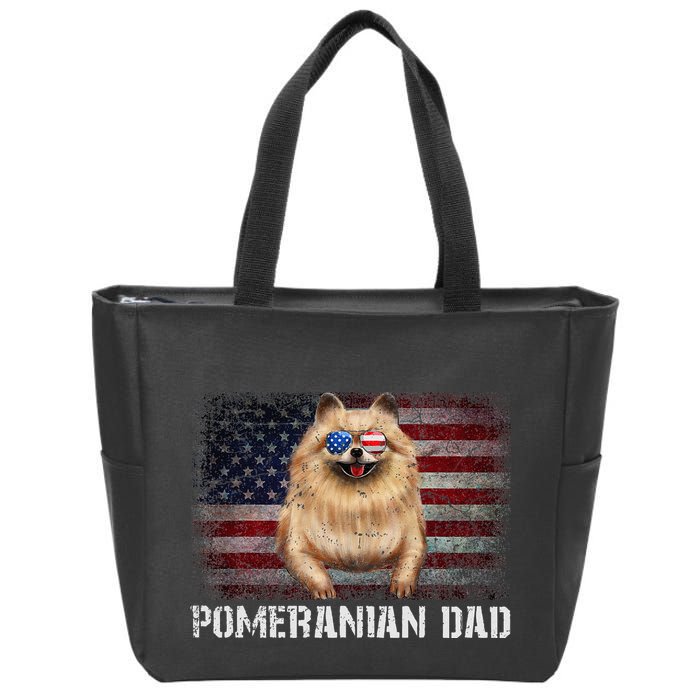 Pomeranian Dad American Pomeranian Dog US Flag 4th Of July Zip Tote Bag