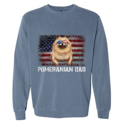 Pomeranian Dad American Pomeranian Dog US Flag 4th Of July Garment-Dyed Sweatshirt