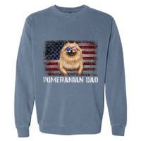 Pomeranian Dad American Pomeranian Dog US Flag 4th Of July Garment-Dyed Sweatshirt