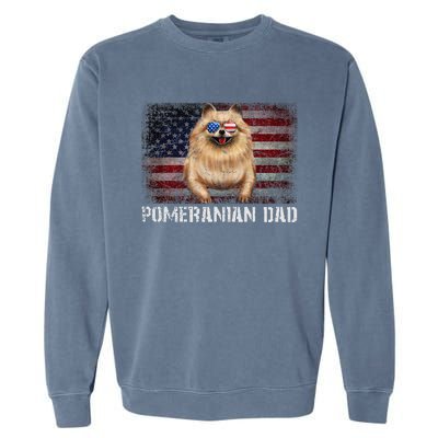 Pomeranian Dad American Pomeranian Dog US Flag 4th Of July Garment-Dyed Sweatshirt