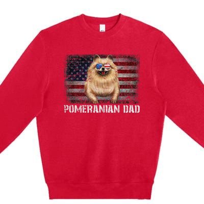 Pomeranian Dad American Pomeranian Dog US Flag 4th Of July Premium Crewneck Sweatshirt