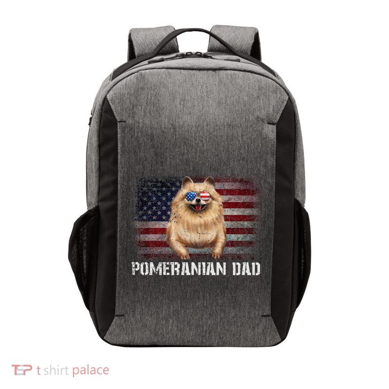 Pomeranian Dad American Pomeranian Dog US Flag 4th Of July Vector Backpack