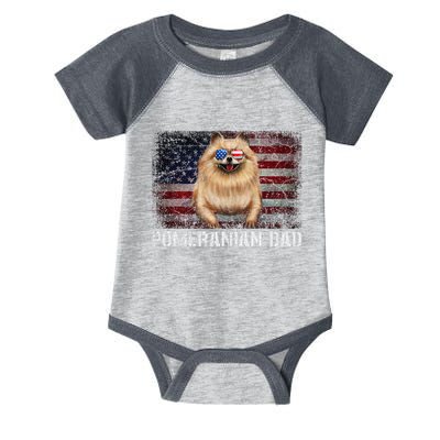 Pomeranian Dad American Pomeranian Dog US Flag 4th Of July Infant Baby Jersey Bodysuit
