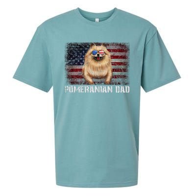 Pomeranian Dad American Pomeranian Dog US Flag 4th Of July Sueded Cloud Jersey T-Shirt