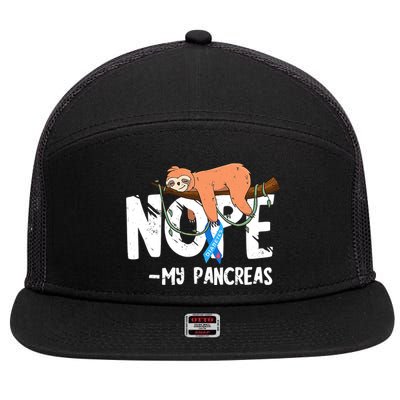 Pancreas Diabetes Awareness Blood Sugar Diabetic Sloth T1D 7 Panel Mesh Trucker Snapback Hat