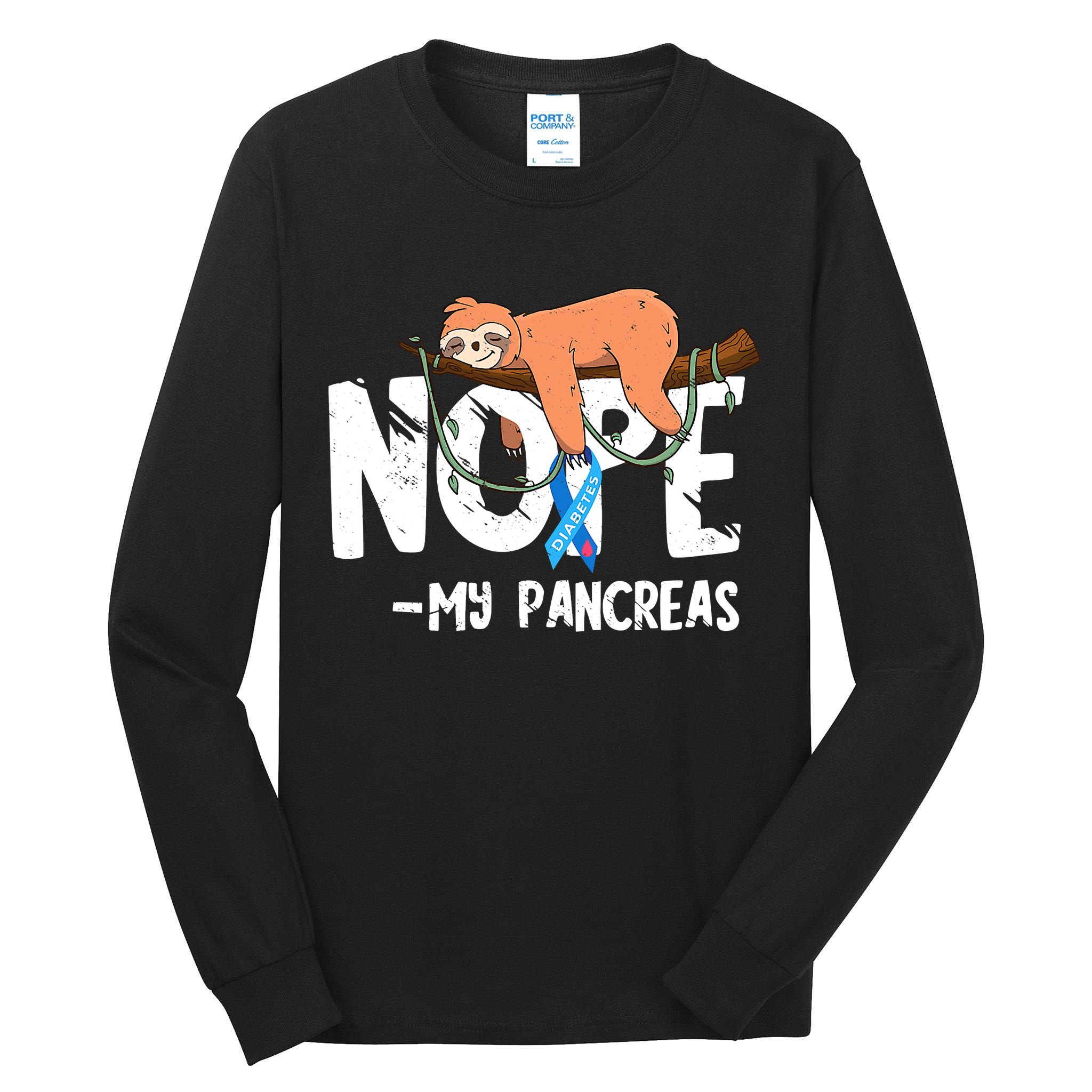 Pancreas Diabetes Awareness Blood Sugar Diabetic Sloth T1D Tall Long Sleeve T-Shirt