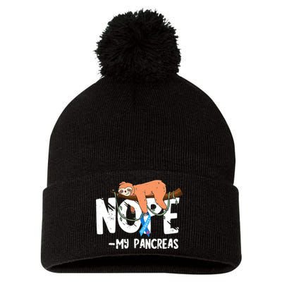 Pancreas Diabetes Awareness Blood Sugar Diabetic Sloth T1D Pom Pom 12in Knit Beanie