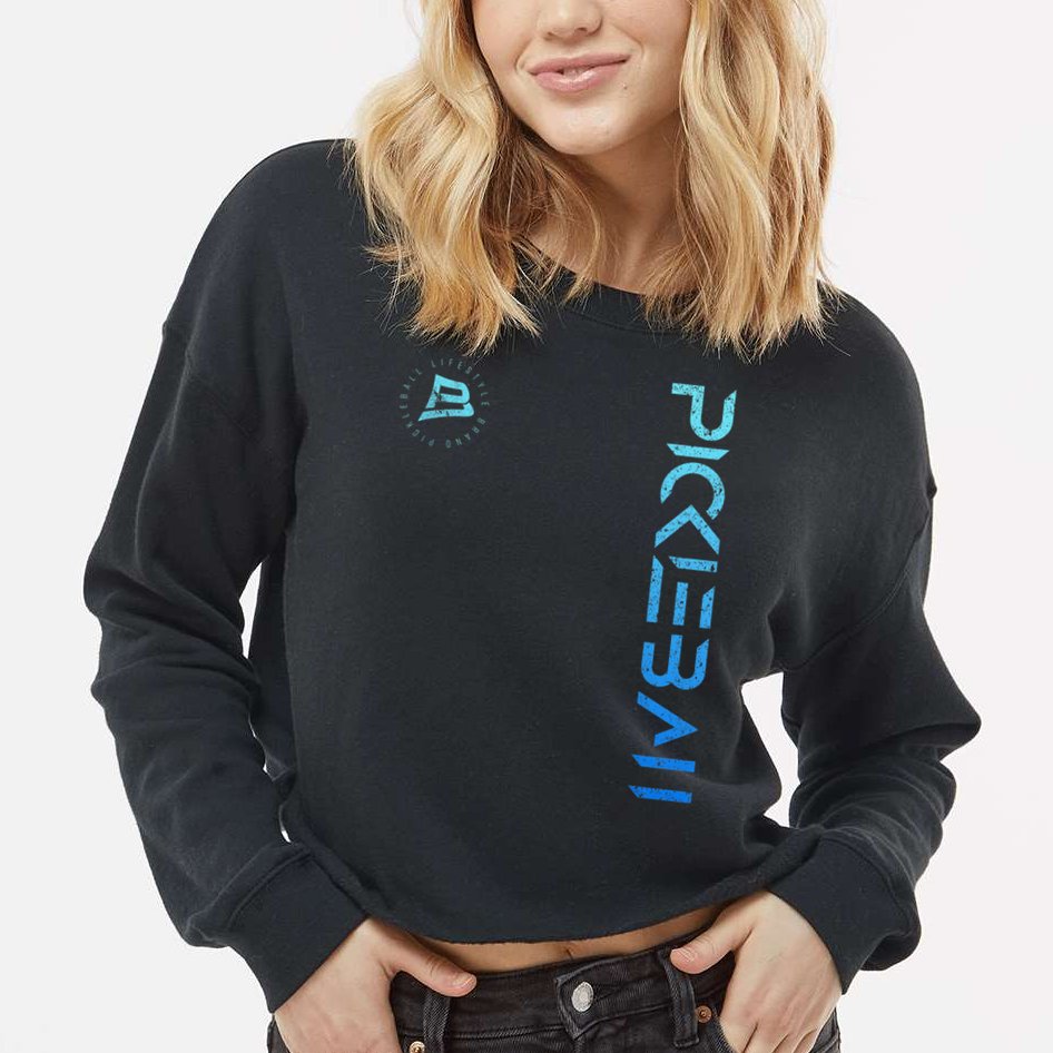 Pickleball Distressed Blue Gradient Casual Design Cropped Pullover Crew