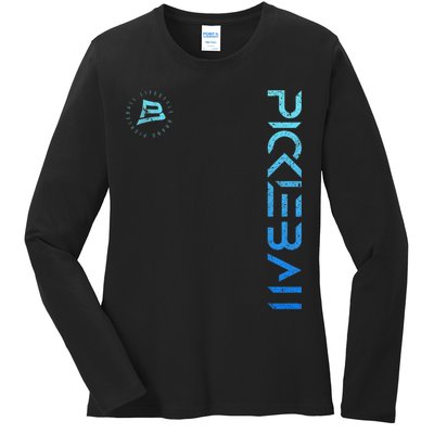 Pickleball Distressed Blue Gradient Casual Design Ladies Long Sleeve Shirt