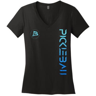 Pickleball Distressed Blue Gradient Casual Design Women's V-Neck T-Shirt