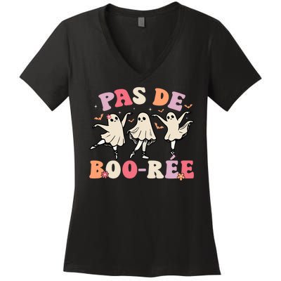 Pas De BooréE Ghost Ballet Dancer Halloween Dance Teacher Women's V-Neck T-Shirt