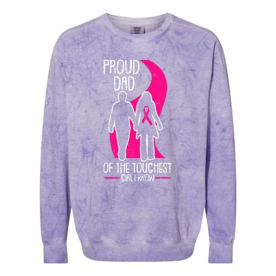 Proud Dad Breast Cancer Awareness Pink Ribbon Girl Warrior Colorblast Crewneck Sweatshirt