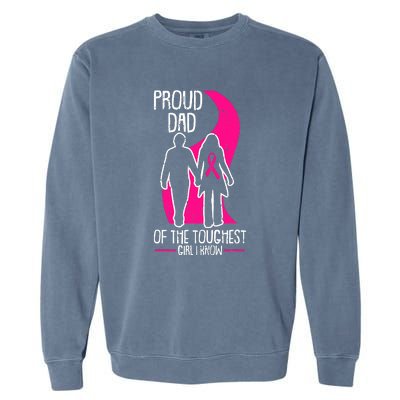 Proud Dad Breast Cancer Awareness Pink Ribbon Girl Warrior Garment-Dyed Sweatshirt