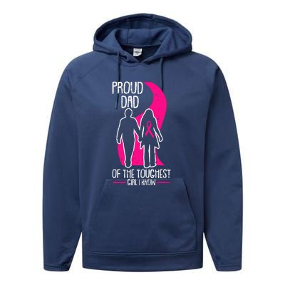 Proud Dad Breast Cancer Awareness Pink Ribbon Girl Warrior Performance Fleece Hoodie